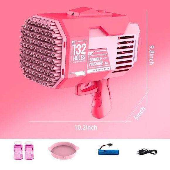 Pink 132 Holes Bubble Gun Upgraded Bazooka Big Rocket Bubble Blaster Gun - Picture 2 of 4